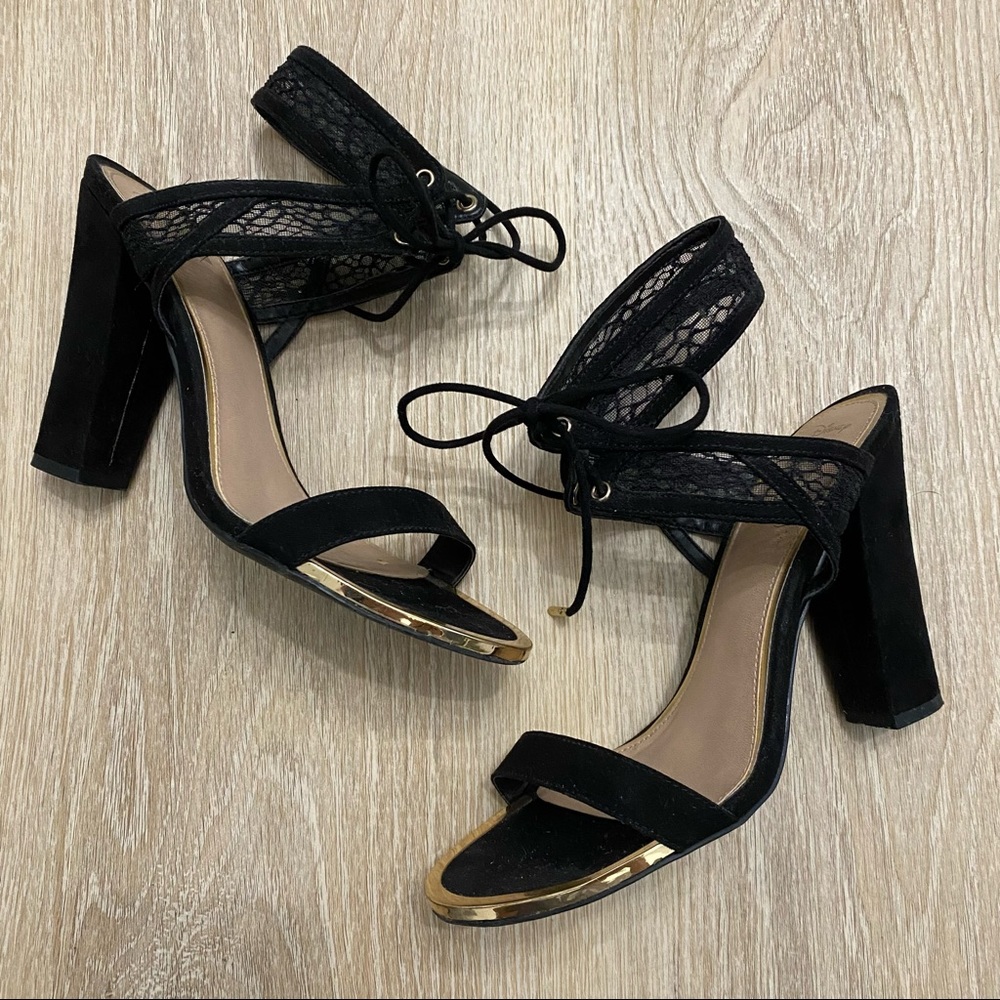 Call It Spring Disney collection black lace tie heels - Picture 2 of 8